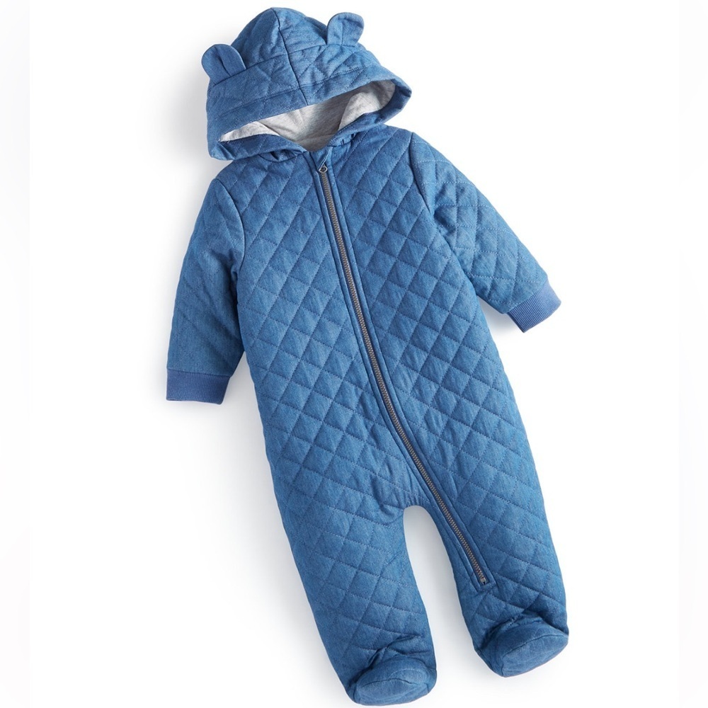 Baby Boys Blue Soft Hooded Denim‎ Full Front Zip Snowsuit | NEW/NWT!!❄️☃️⛷️❄️